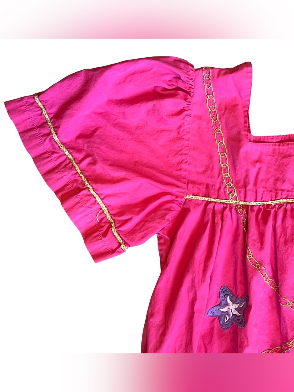 Go Softly Patio Vintage 90s Women’s Sz S Pink Embroidered House Dress Starfish - Picture 2 of 12